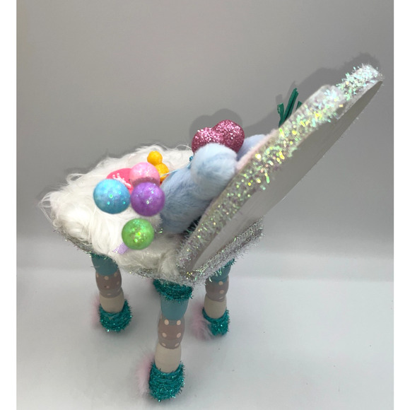 Vintage Wooden Easter Bunny Chair Faux Fur Blue Bunny Egg Balloons Deb O. OOAK - Picture 11 of 16